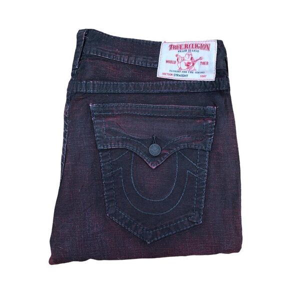 True Religion Jeans Size 40 STRAIGHT BIG T Black/Red - Picture 6 of 15